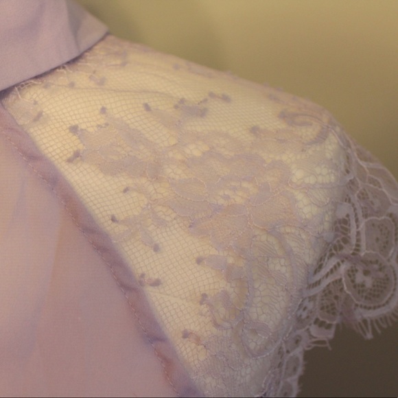 SheIn Lilac Lace Sleeve Button-Collar Top - Picture 3 of 6